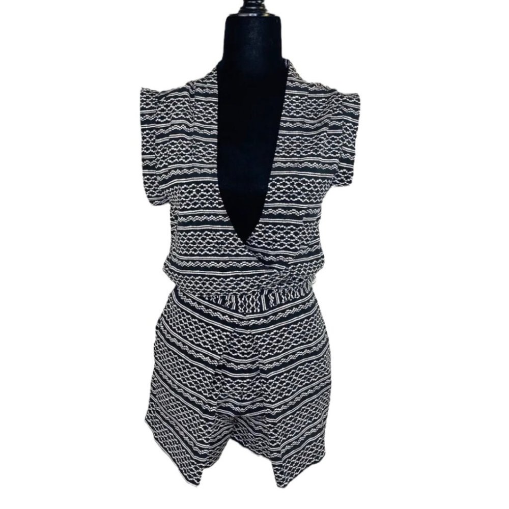 Madewell 100% Silk Kimono Romper in Tidalwave Size XS Black White Print - Picture 2 of 9